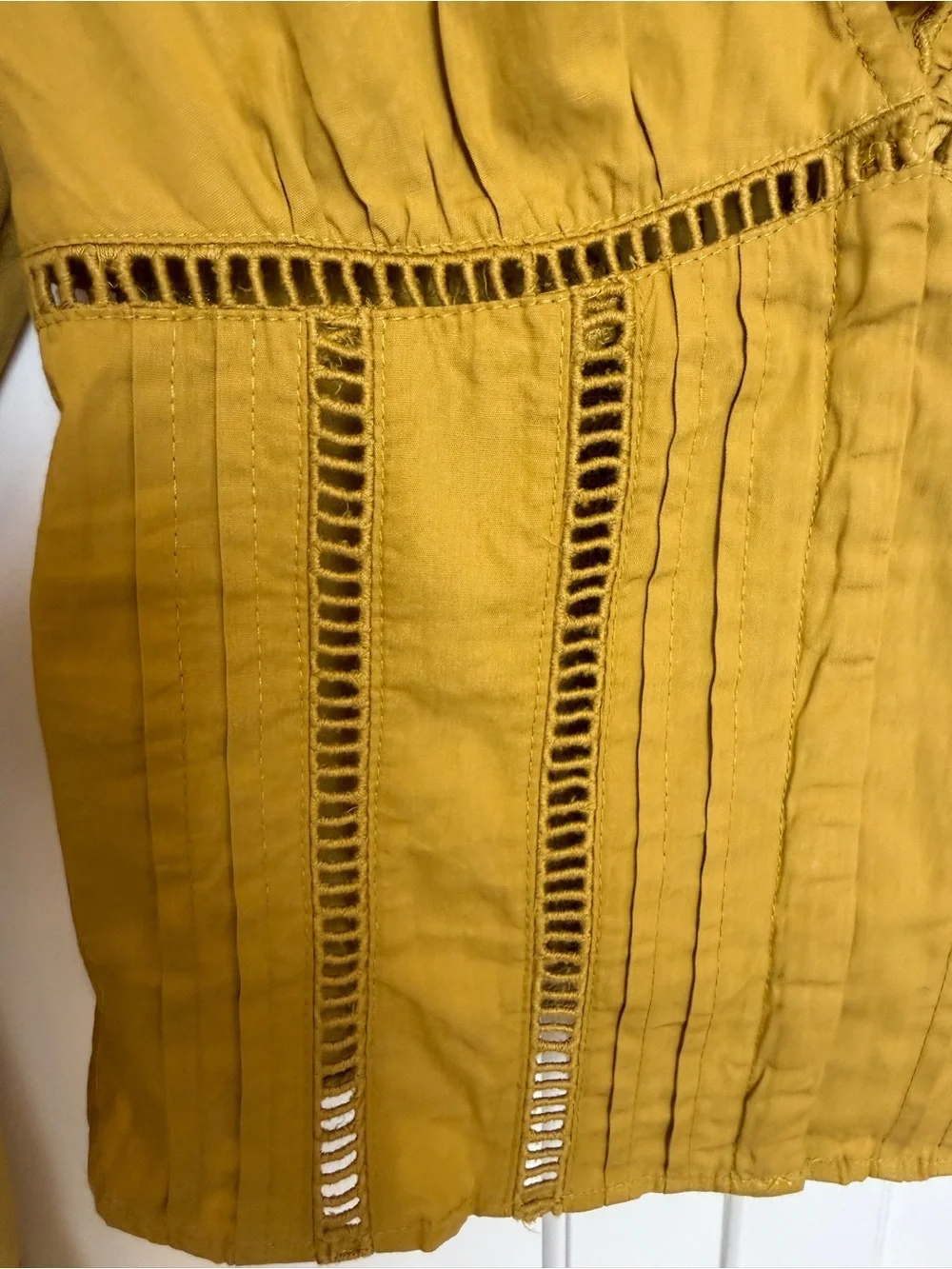 Free People Olive Mustard V-Neck Eyelet Blouse NWT XS